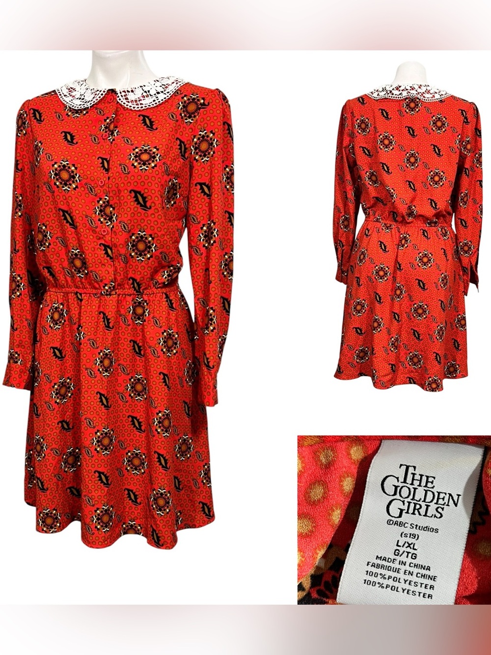 The‎ Golden Girls dress L/XL red Long-Slv grannycore office vintage ABC Studios